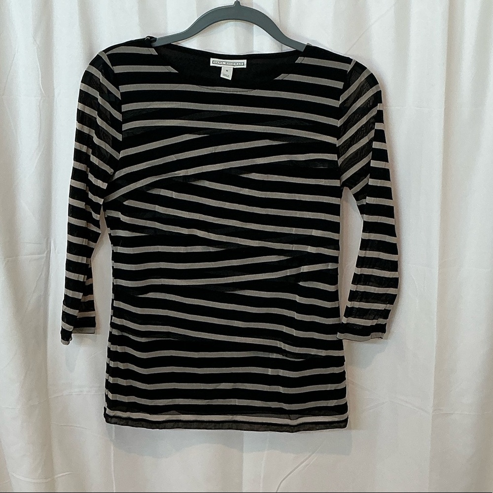 Dana Buchman Black and Gray Striped Blouse- Size Small